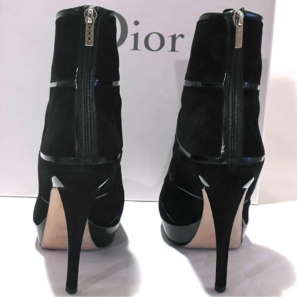 Dior Graphic Suede/Patent Leather Black Ankle Boots Size 40 - Picture 5 of 17